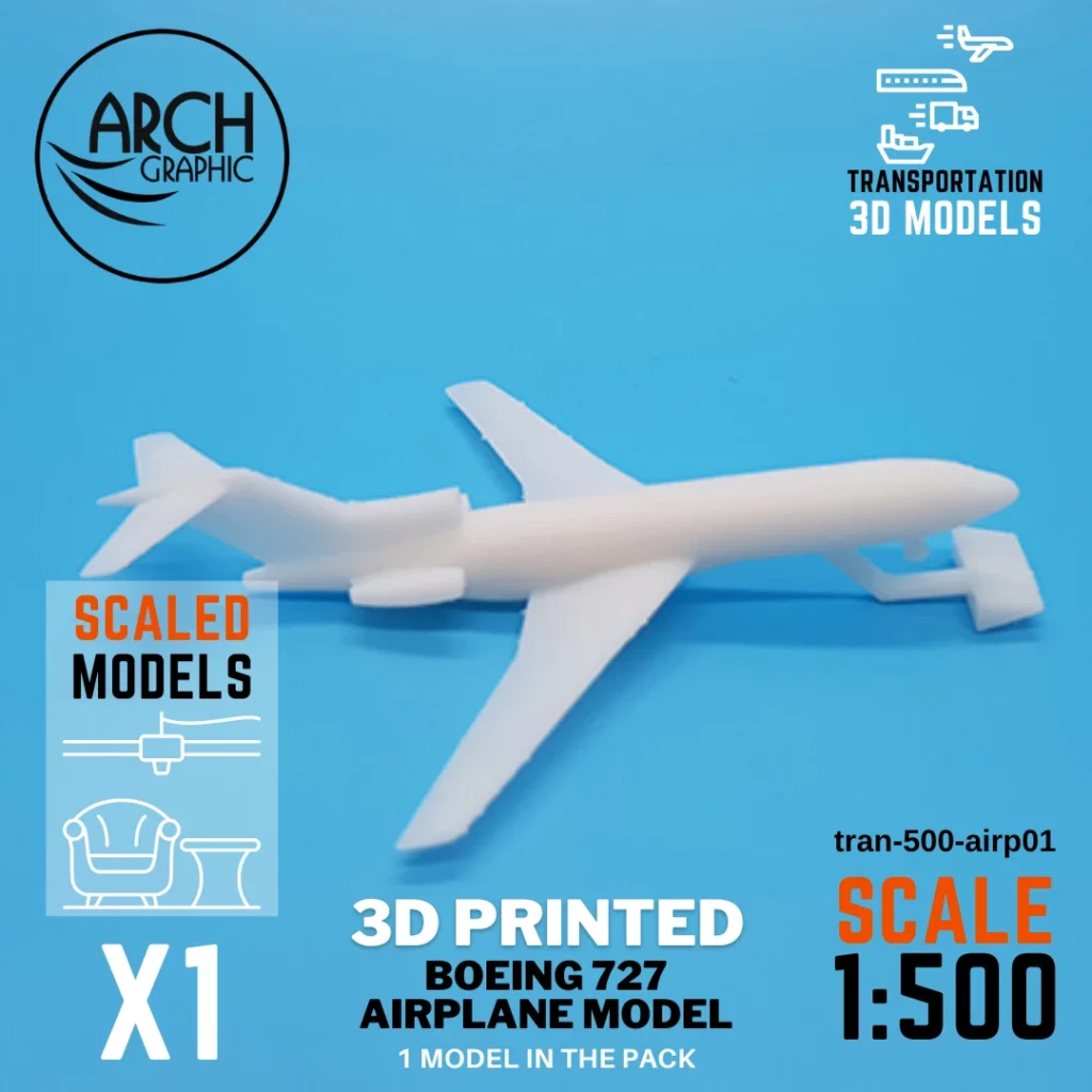3D printed Boeing 727 airplane model scale 1:500