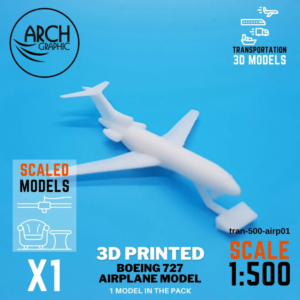 Fast 3D Print Hub in Sharjah making 3D Print Boeing 727 Airplane Models scale 1:500 in UAE