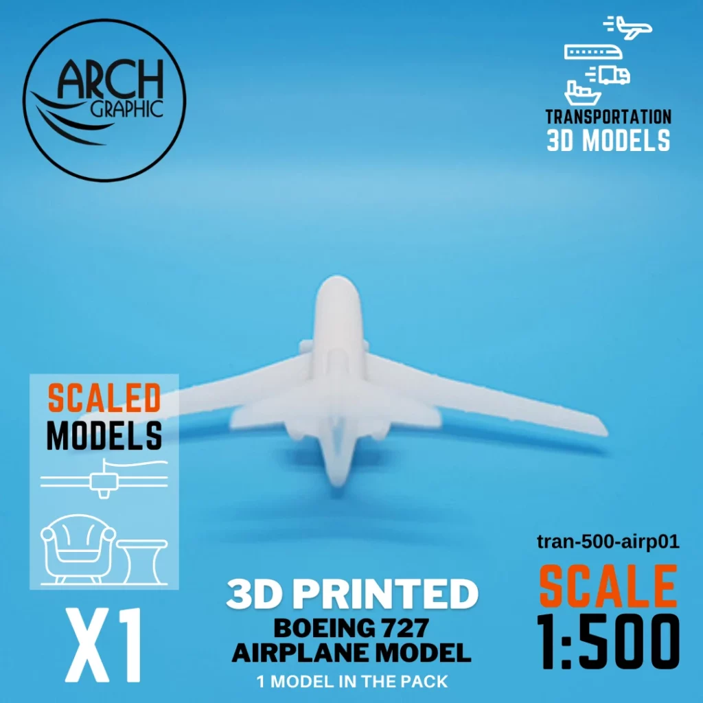 Fast 3D Printing Shop in UAE making 3D Printed Boeing 727 Airplane Models in Scale 1:500 in UAE for Best 3D Projects in UAE