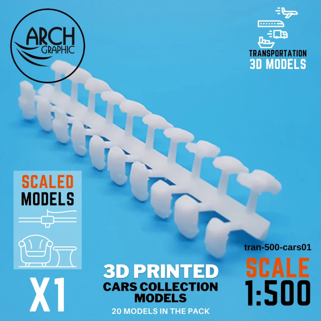 High-Quality 3D Printing for Cars Collection Models scale 1:500 to use for Architecture Models Projects