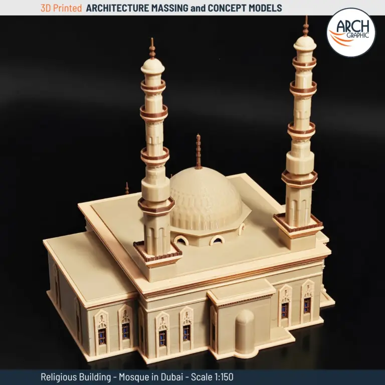 3D printed architectural model of a traditional mosque in Dubai, UAE