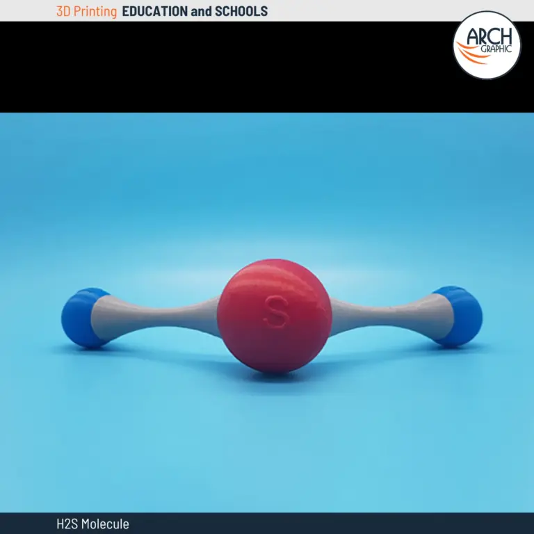 3D printed model of the Hydrogen Sulfide (H2S) molecular structure