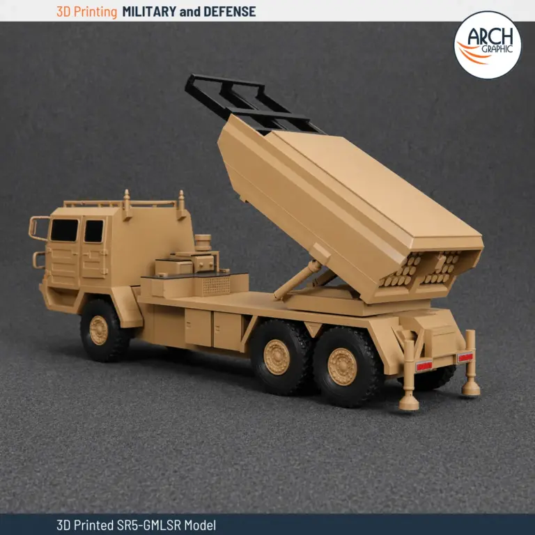 3D printed SR5-GMLSR rocket launcher rear view scale model Arch Graphic UAE defense