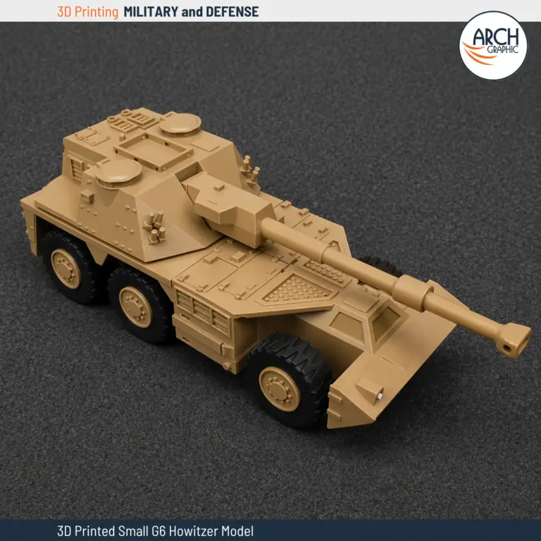 3D printed G6 Howitzer self-propelled artillery model isometric view Arch Graphic UAE