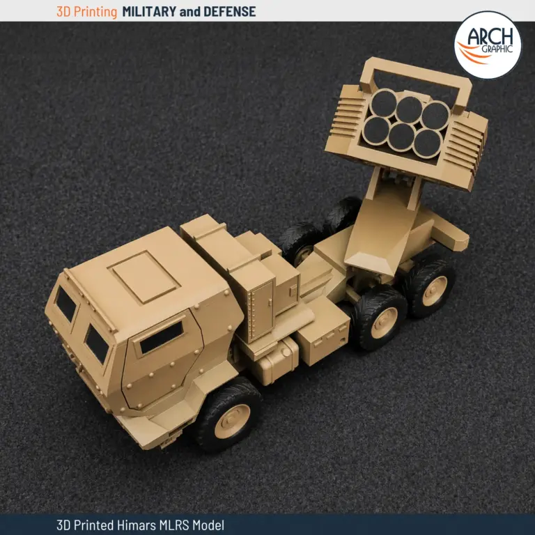 3D printed HIMARS MLRS scale model rear isometric view Arch Graphic UAE defense
