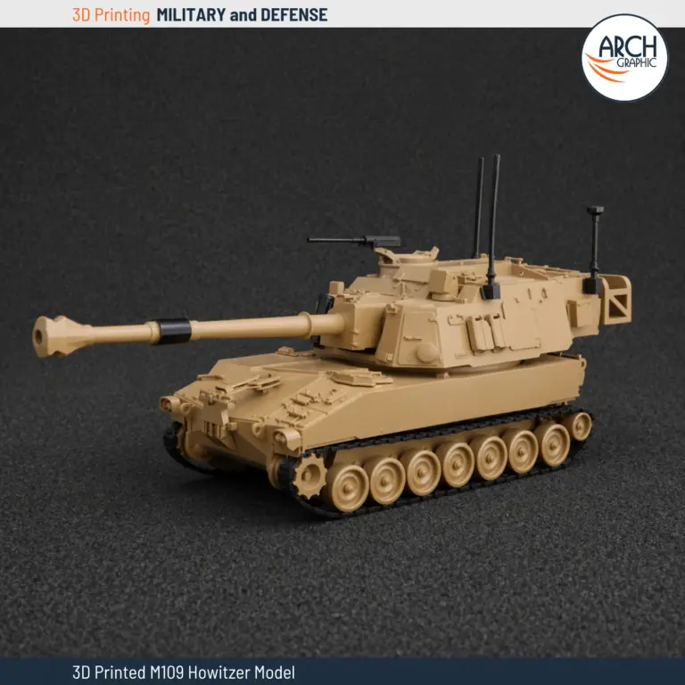 3D printed M109 Paladin self-propelled howitzer scale model front view Arch Graphic UAE