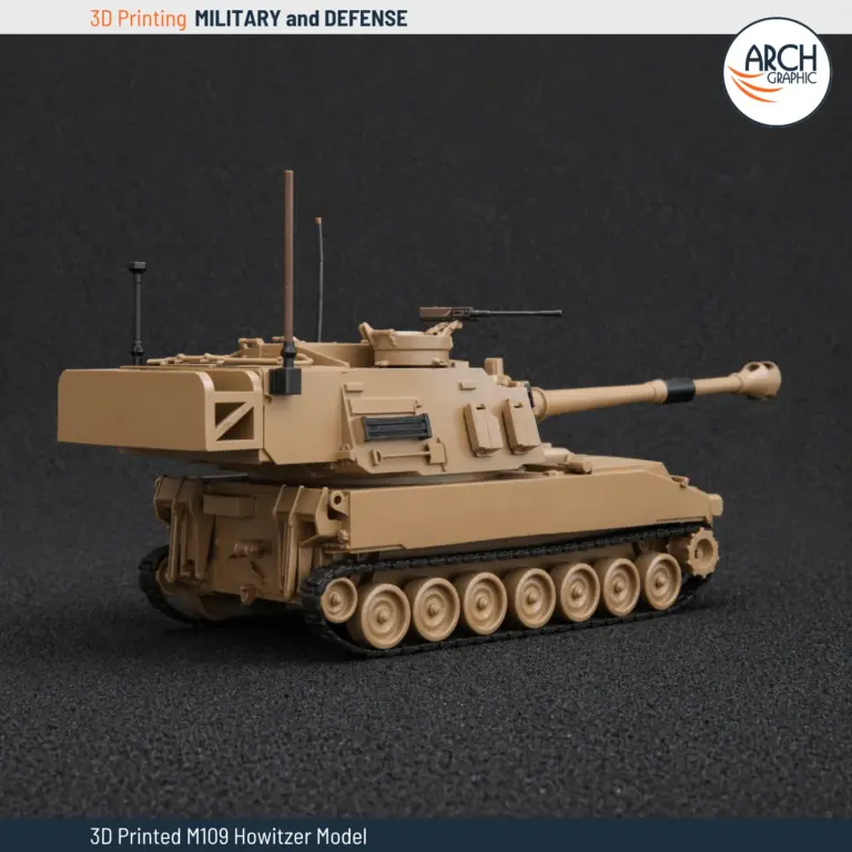نموذج مدفع M109 باليدين ذاتي الحركة مطبوع ثلاثي الأبعاد منظر خلفي آرش غرافيك الإمارات