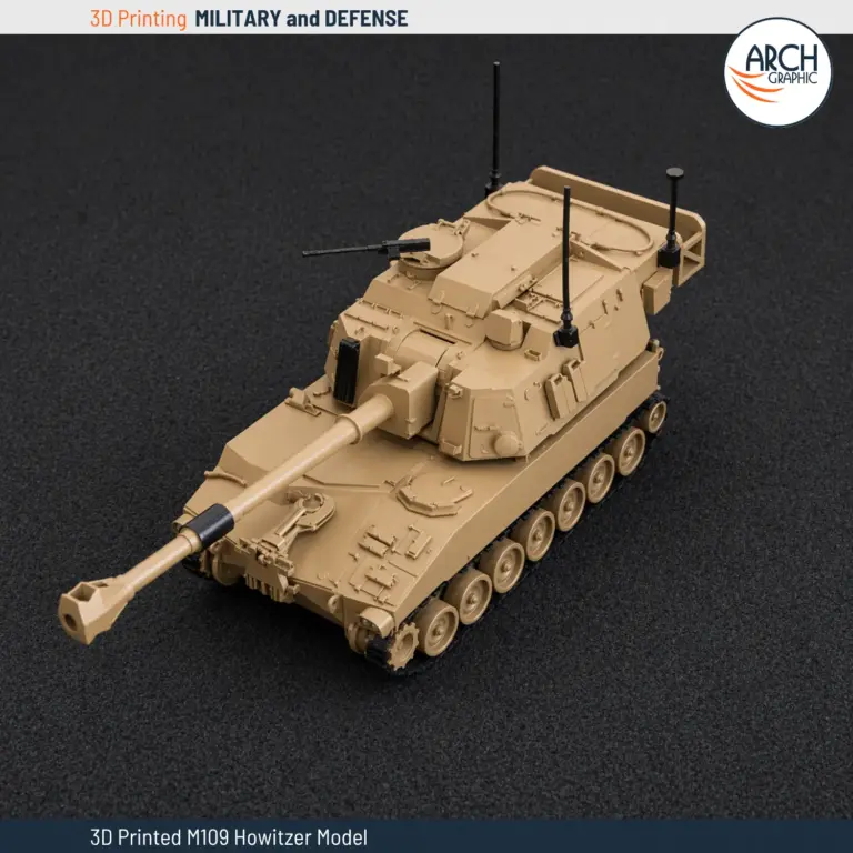 نموذج مدفع M109 باليدين ذاتي الحركة مطبوع ثلاثي الأبعاد منظر علوي آرش غرافيك الإمارات