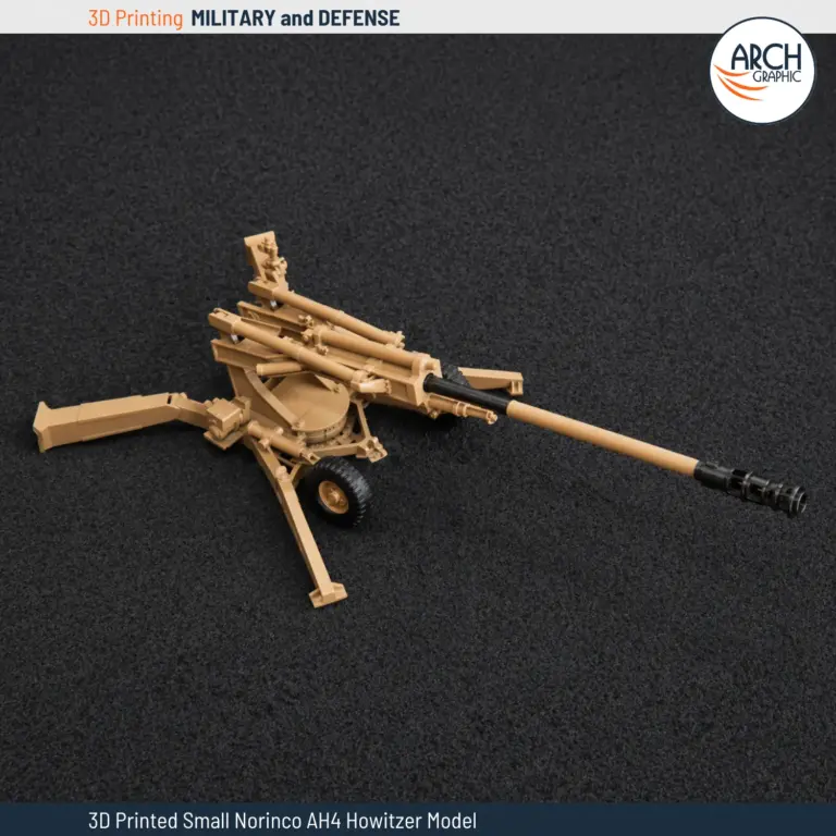 3D printed small Norinco AH4 howitzer top isometric view trail legs Arch Graphic UAE defense