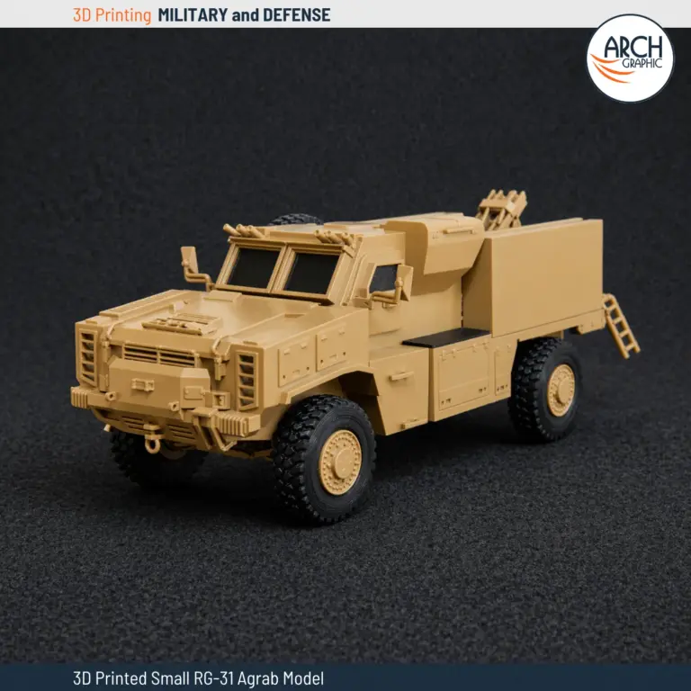 3D printed RG-31 Agrab MRAP mortar carrier scale model front view Arch Graphic UAE defense