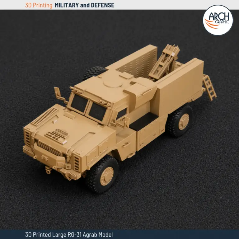 نموذج مركبة RG-31 عقرب الكبيرة مطبوع ثلاثي الأبعاد منظر أمامي إيزومتري آرش غرافيك الإمارات