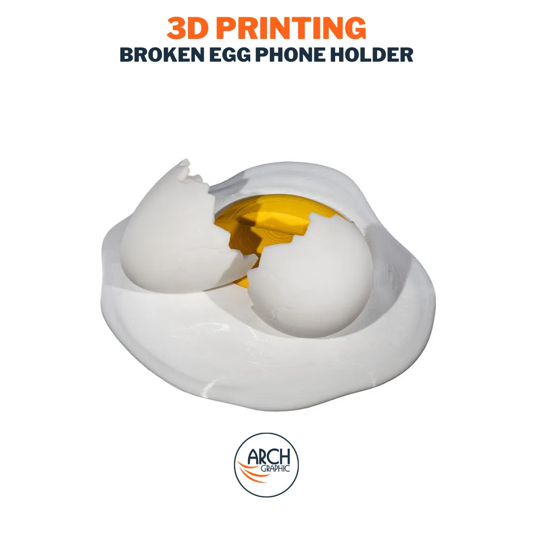 3D printed broken egg-shaped phone holder without a phone