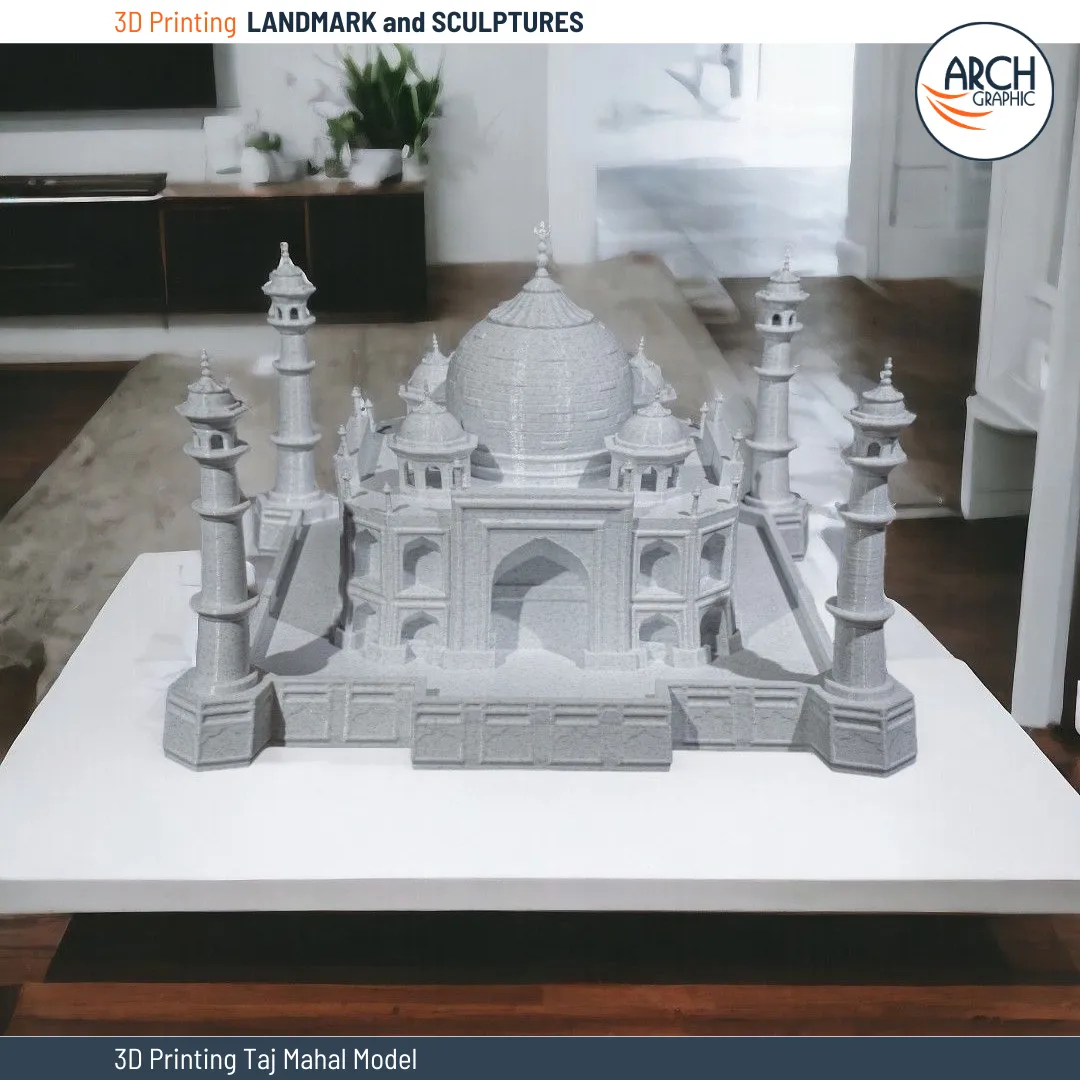 High-quality 3D printed Taj Mahal model with intricate architectural details.