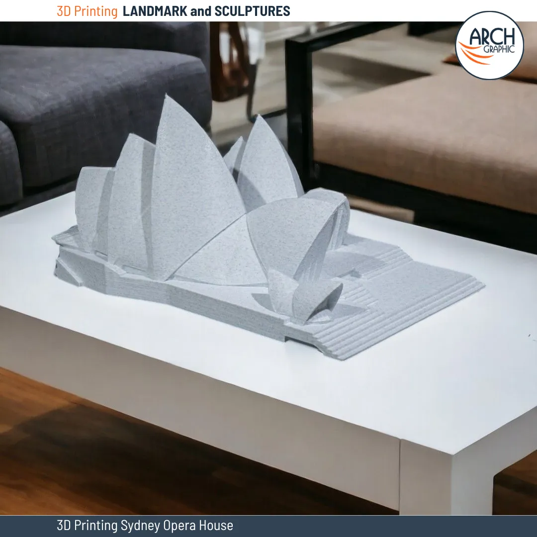 High-quality 3D printed Sydney Opera House architectural model on a white table