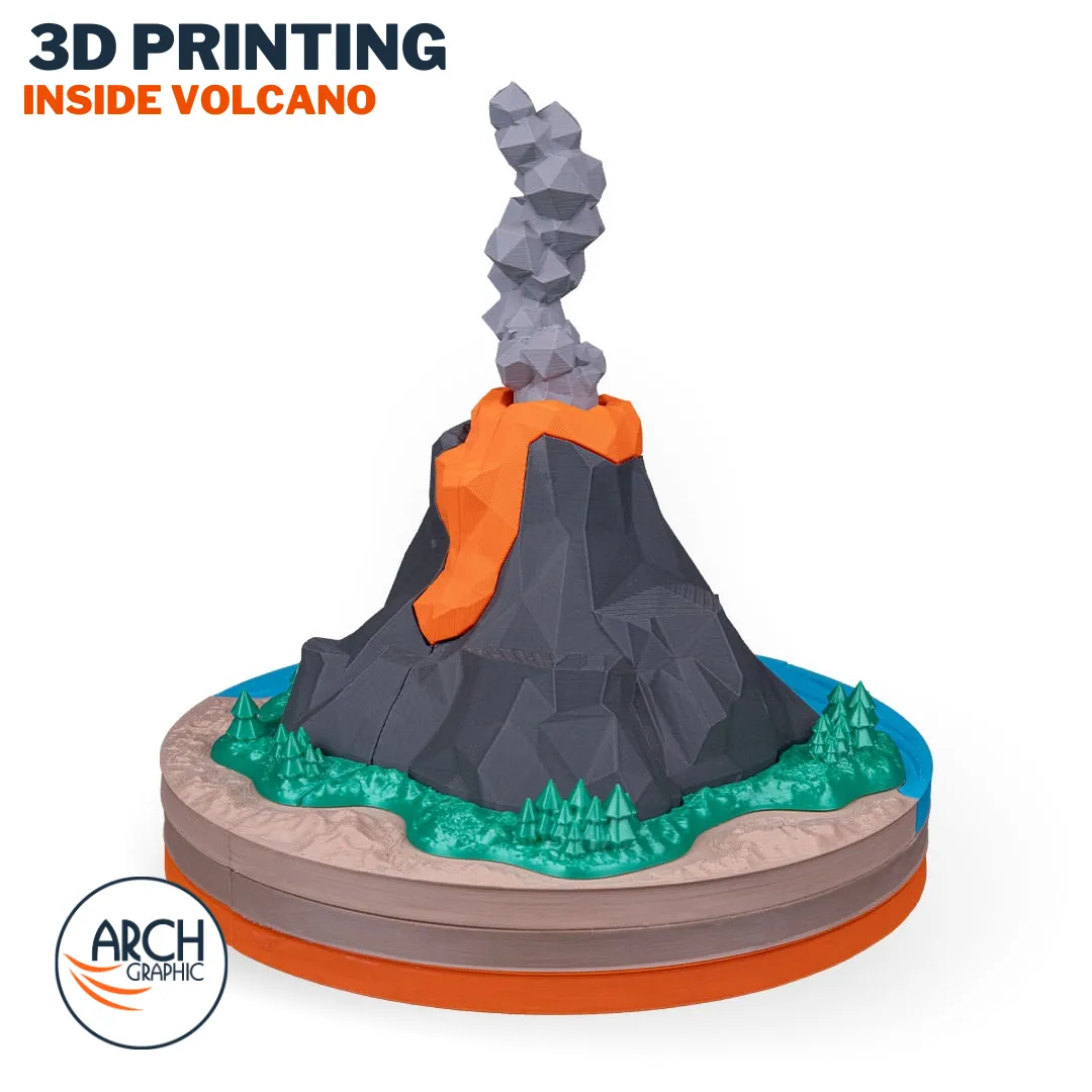 3D Printing Inside a Volcano Model