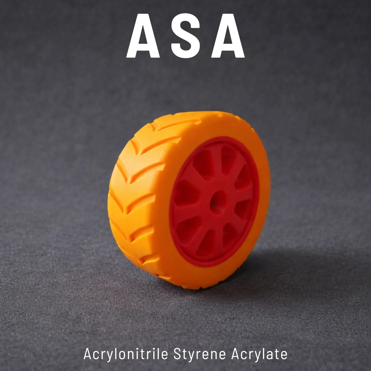 ASA 3D printed orange and red wheel - spare parts prototyping FDM Dubai UAE