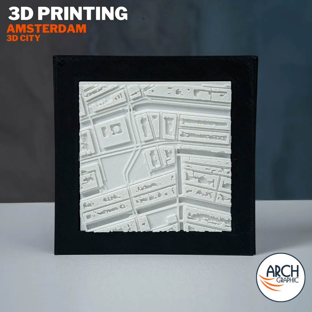 3D printed Amsterdam canal district framed tile map – architectural scale model by Arch Graphic UAE 3D printing Sharjah