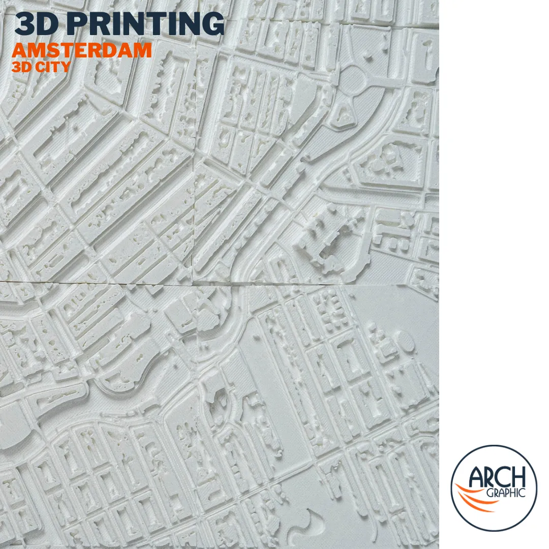 3D printed Amsterdam Vondelpark and Stadhouderskade canal grid aerial detail – architectural model Arch Graphic UAE