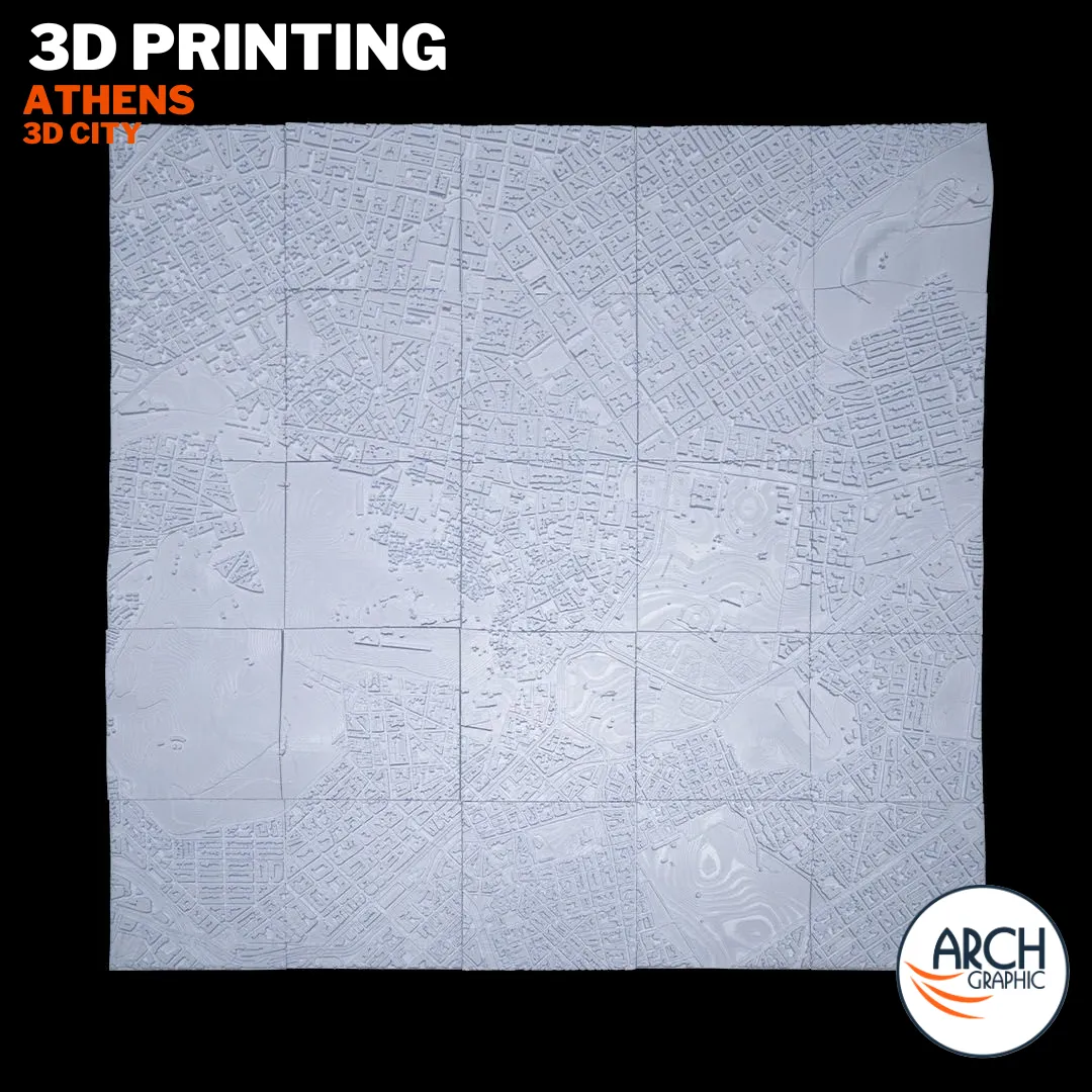 3D printed Athens city full-scale model top-down view multi-tile assembly – architectural 3D printing UAE Arch Graphic Sharjah