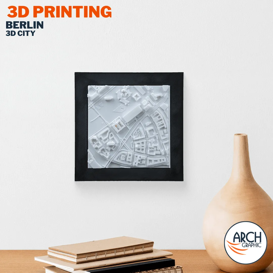 3D printed Berlin city map framed wall art in modern interior – custom architectural model by Arch Graphic UAE