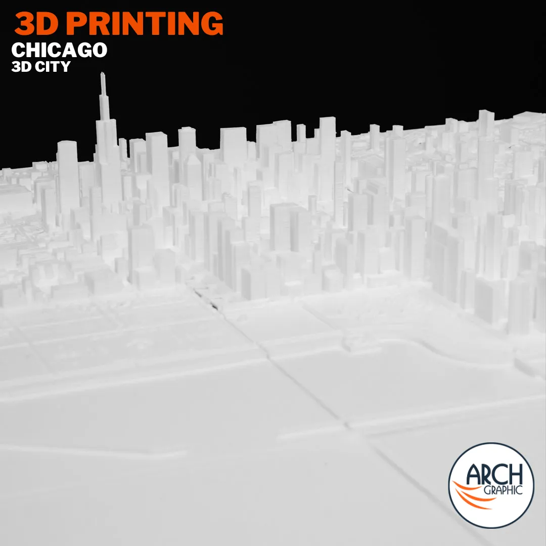 3D printed Chicago city model perspective view with Willis Tower by Arch Graphic UAE