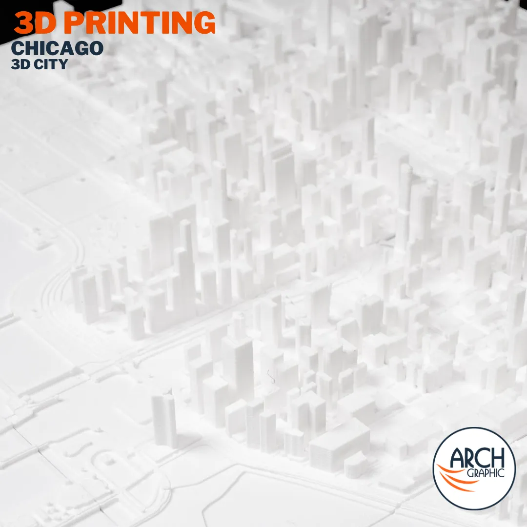 3D printed Chicago downtown district close-up architectural model by Arch Graphic UAE