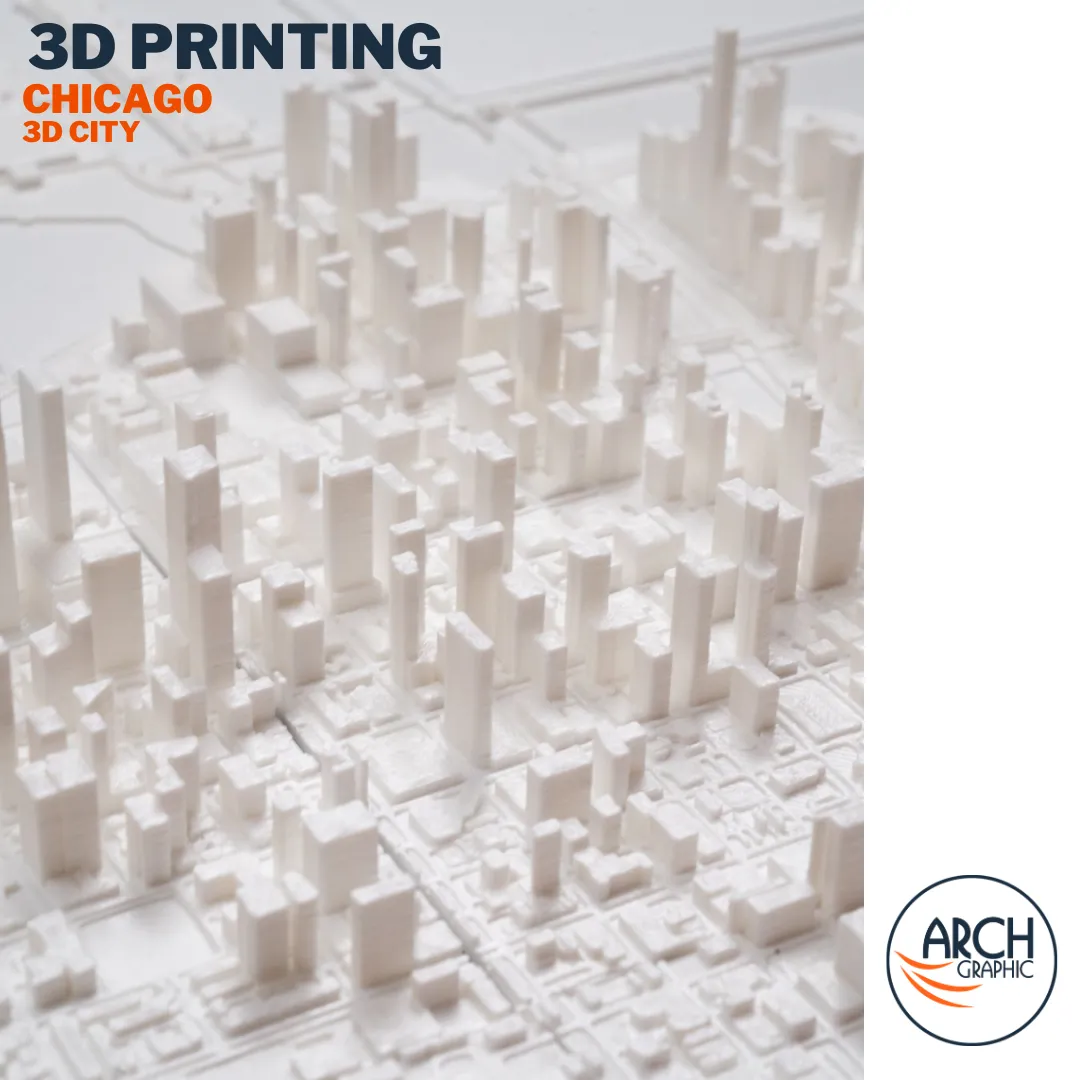 3D printed Chicago skyscrapers aerial isometric model Arch Graphic UAE