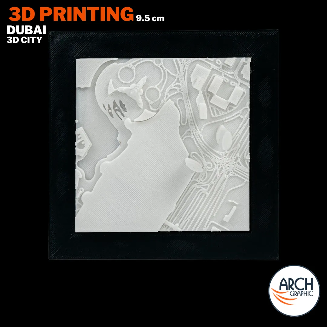 3D printed Dubai city map tile 9.5cm by Arch Graphic UAE