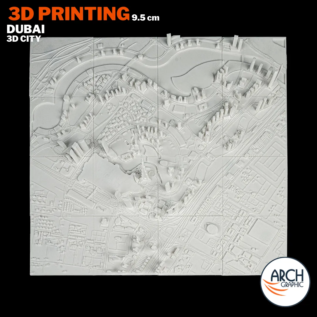 3D printed Dubai city map assembled tiles aerial view by Arch Graphic UAE