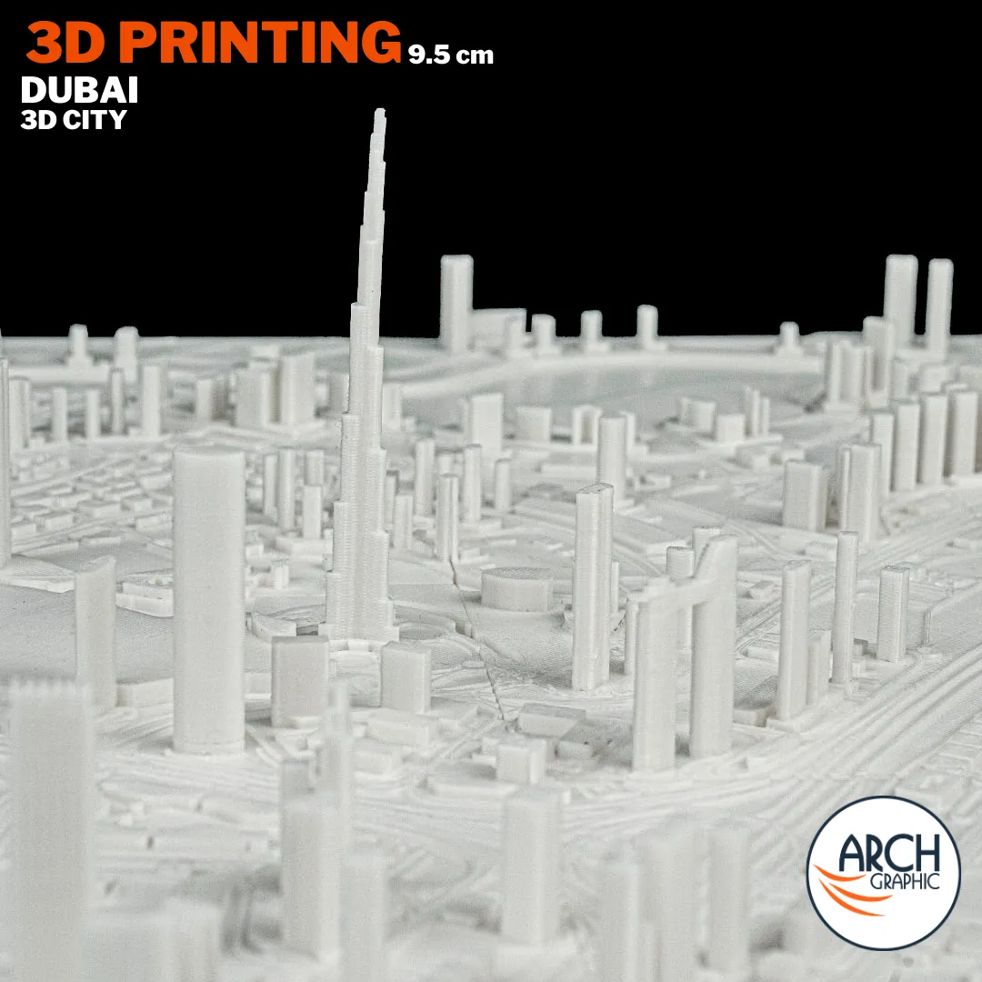 3D printed Dubai city model with Burj Khalifa perspective view by Arch Graphic