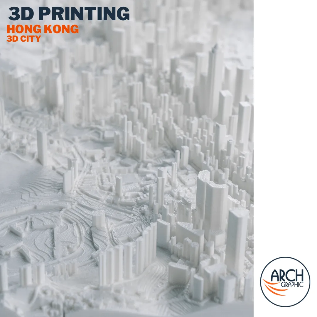 Macro angled view 3D printed Hong Kong Mid-Levels district tower density and hillside contour lines – Arch Graphic UAE
