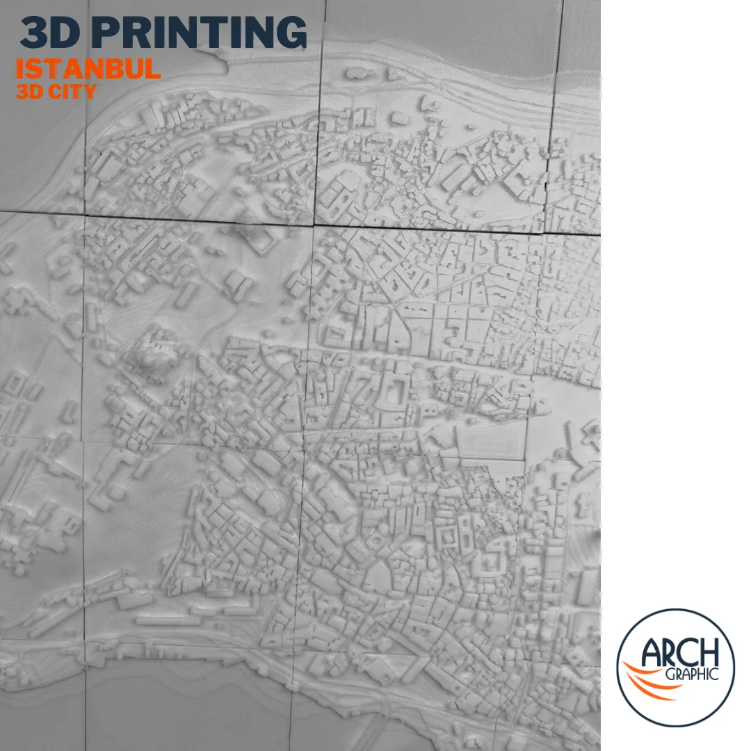 Overhead 3D printed Istanbul full Golden Horn peninsula multi-panel model showing Bosphorus coastline and historic districts – Arch Graphic UAE