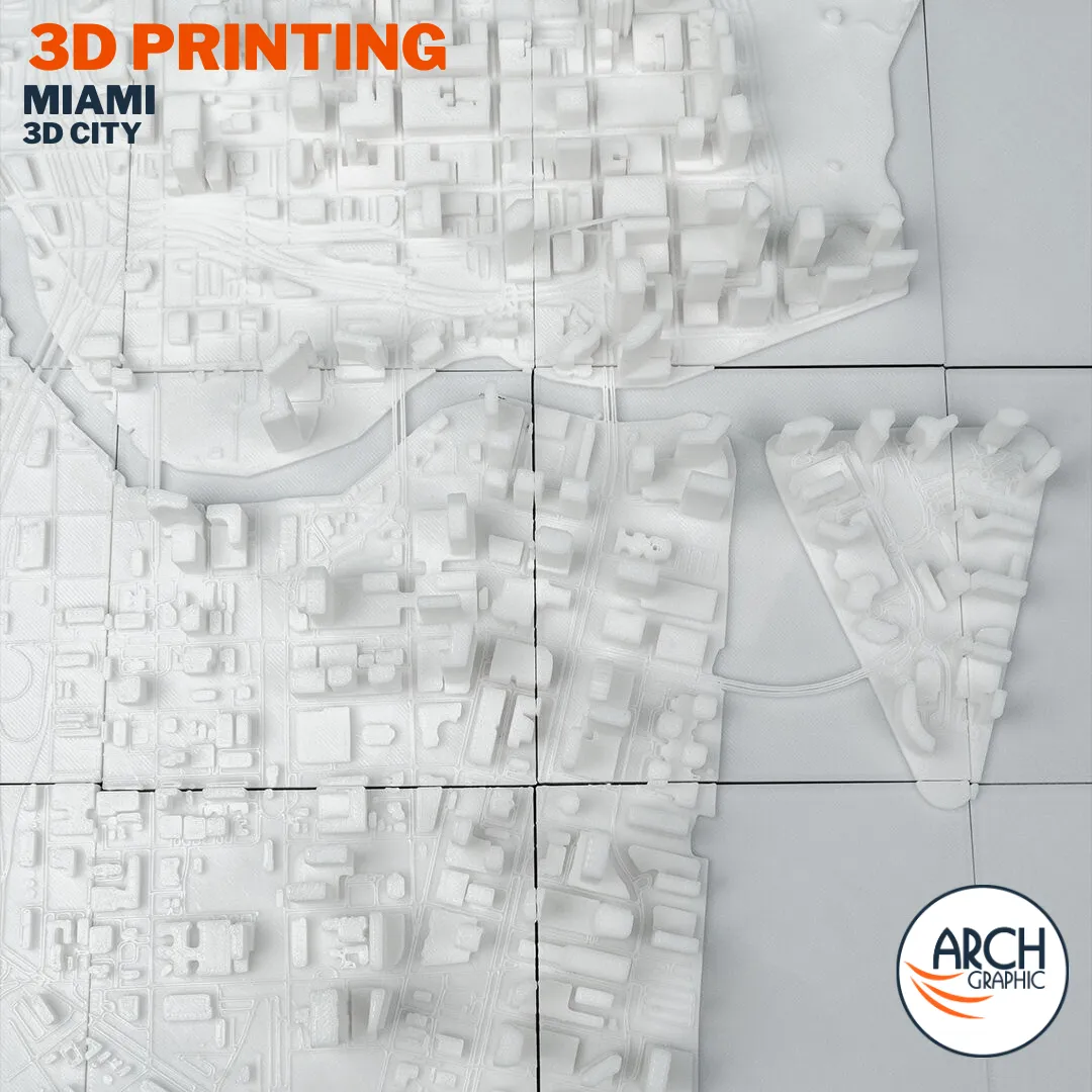 Close-up angled view 3D printed Miami Downtown skyscrapers scale model translucent resin – Arch Graphic UAE