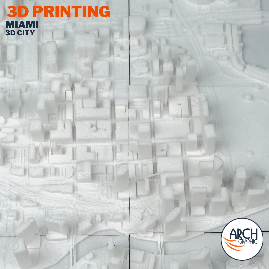 Top-down close-up 3D printed Miami Downtown city street grid multi-panel model – Arch Graphic UAE 3D printing