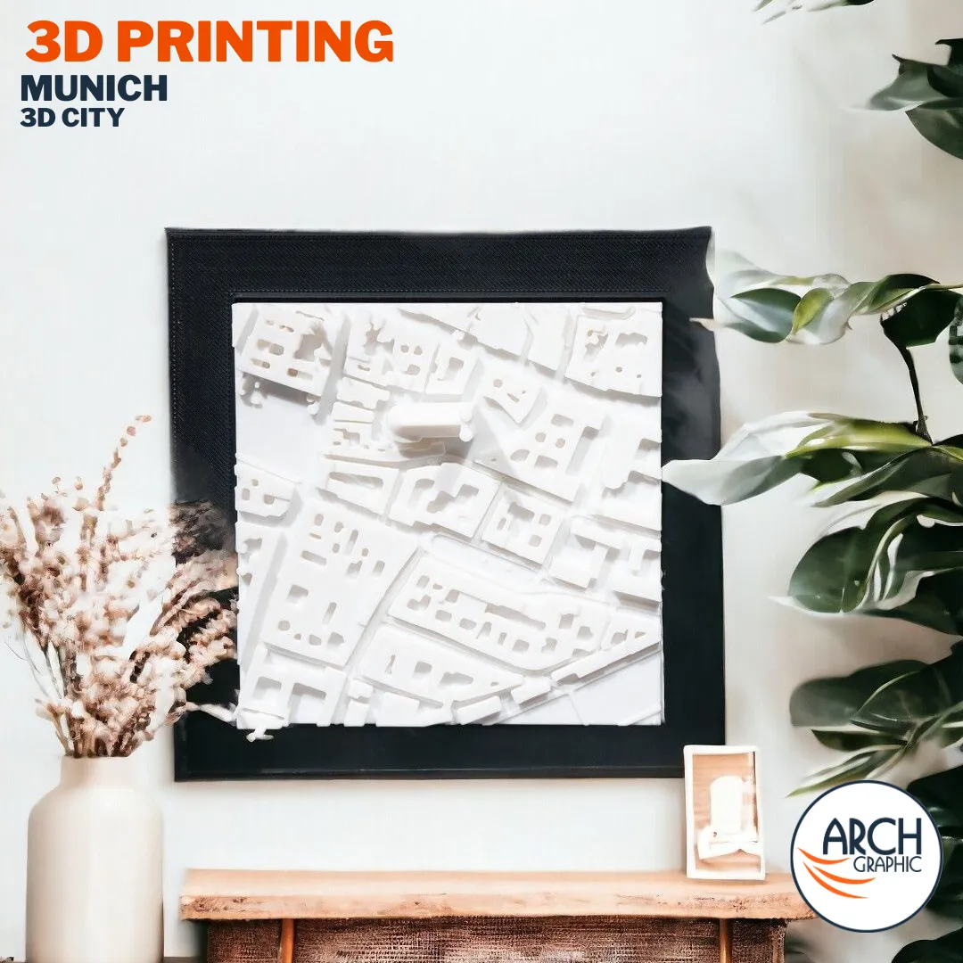 3D printed Munich city model framed wall art – Arch Graphic UAE 3D printing company
