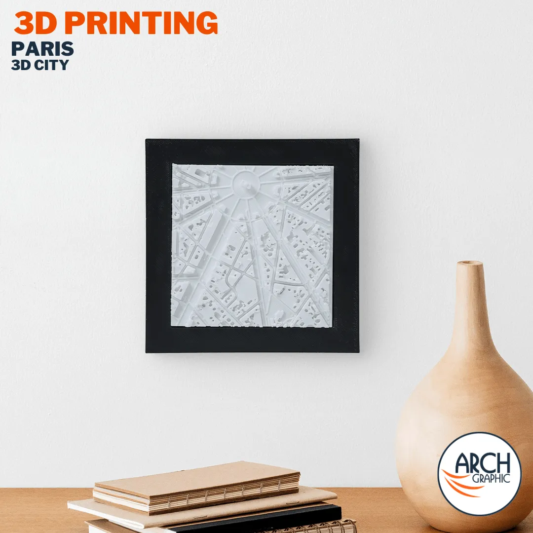 3D printed Paris city map Arc de Triomphe framed wall art - custom city model gift UAE