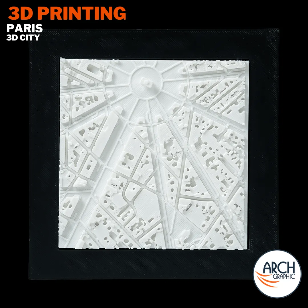 3D printed Paris Arc de Triomphe city map framed black background product - custom city model UAE