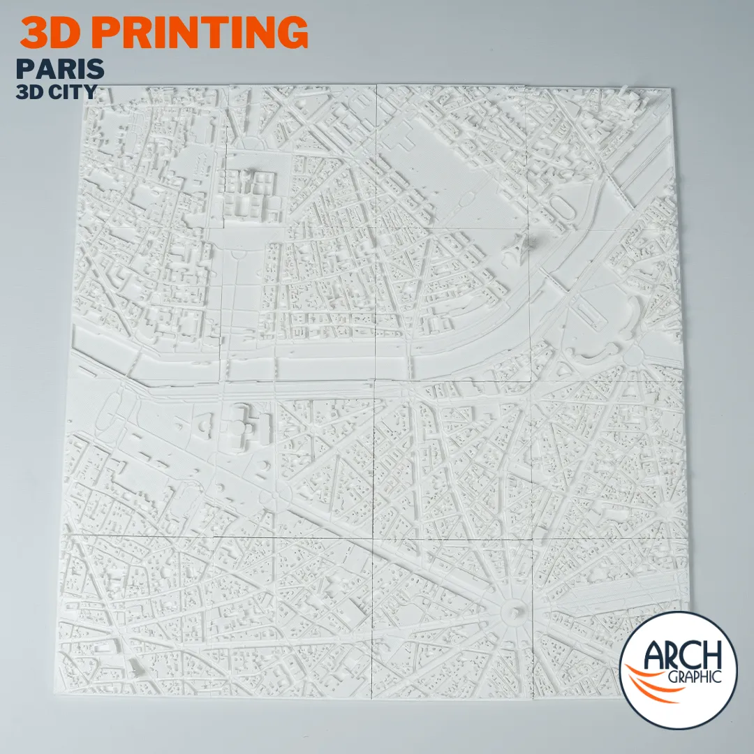 3D printed Paris large format full city multi-panel map with Seine river - large scale model UAE