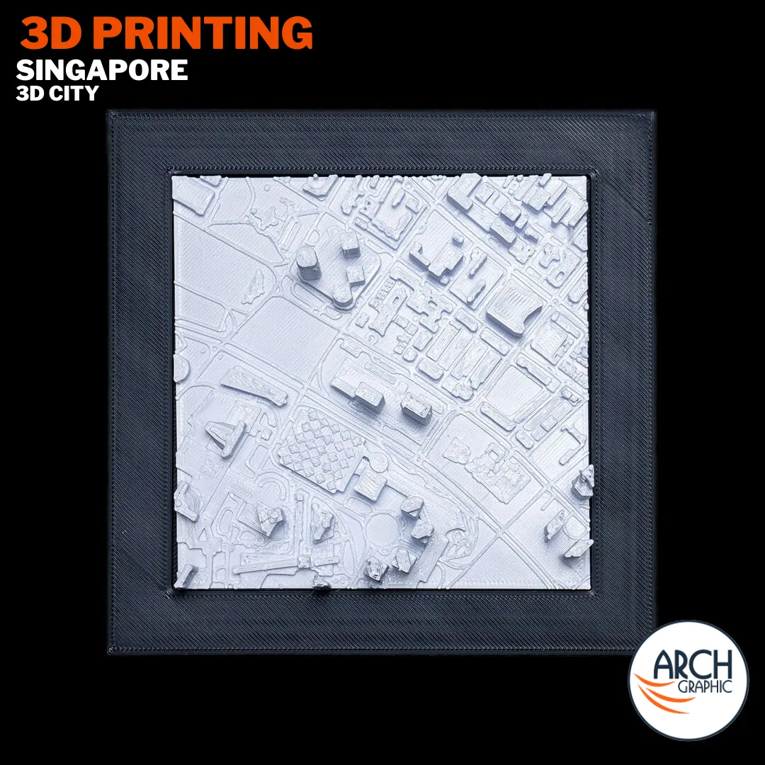 3D printed Singapore city map framed black background - custom city model architectural gift UAE