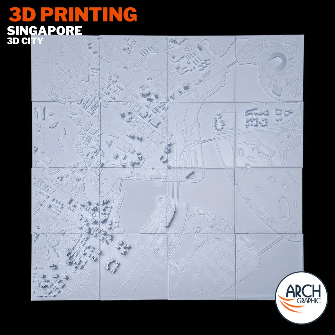 3D printed Singapore full island large format 16 panel city map - large scale urban model UAE
