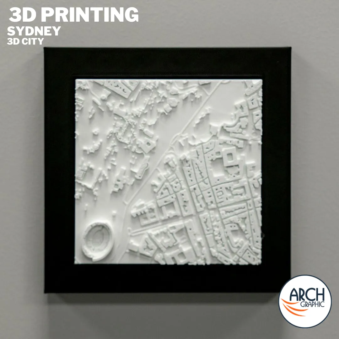 3D printed Sydney city map framed wall art with SCG stadium - custom city model UAE