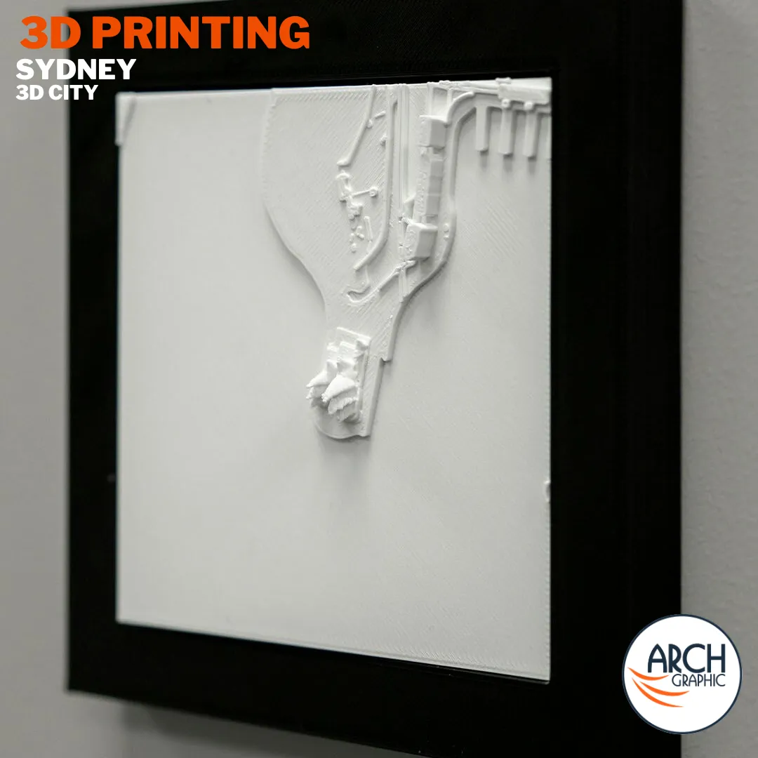 3D printed Sydney city map framed side angle harbourfront detail - wall art UAE