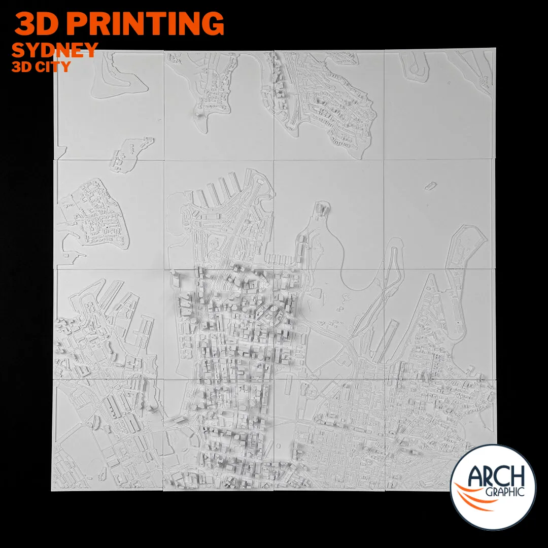 3D printed Sydney large format full city 12 panel map - large scale city model UAE