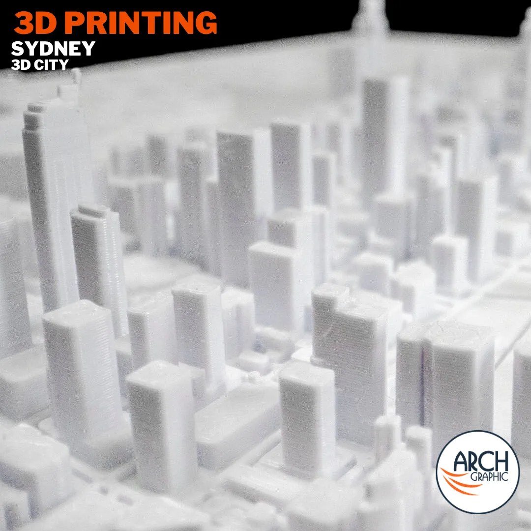 3D printed Sydney CBD skyscrapers close-up - precision city model architectural gift UAE