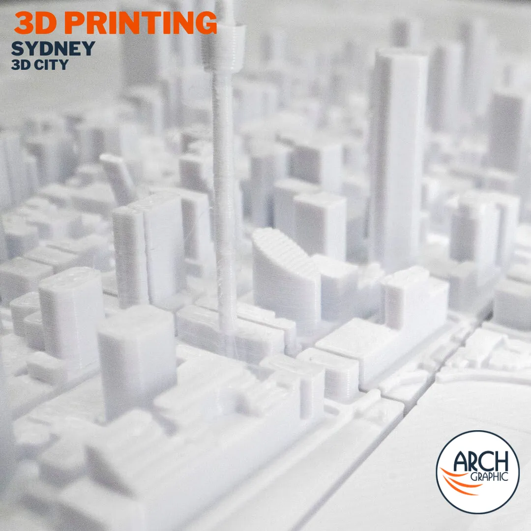3D printed Sydney Tower CBD eye-level view - architectural scale model UAE
