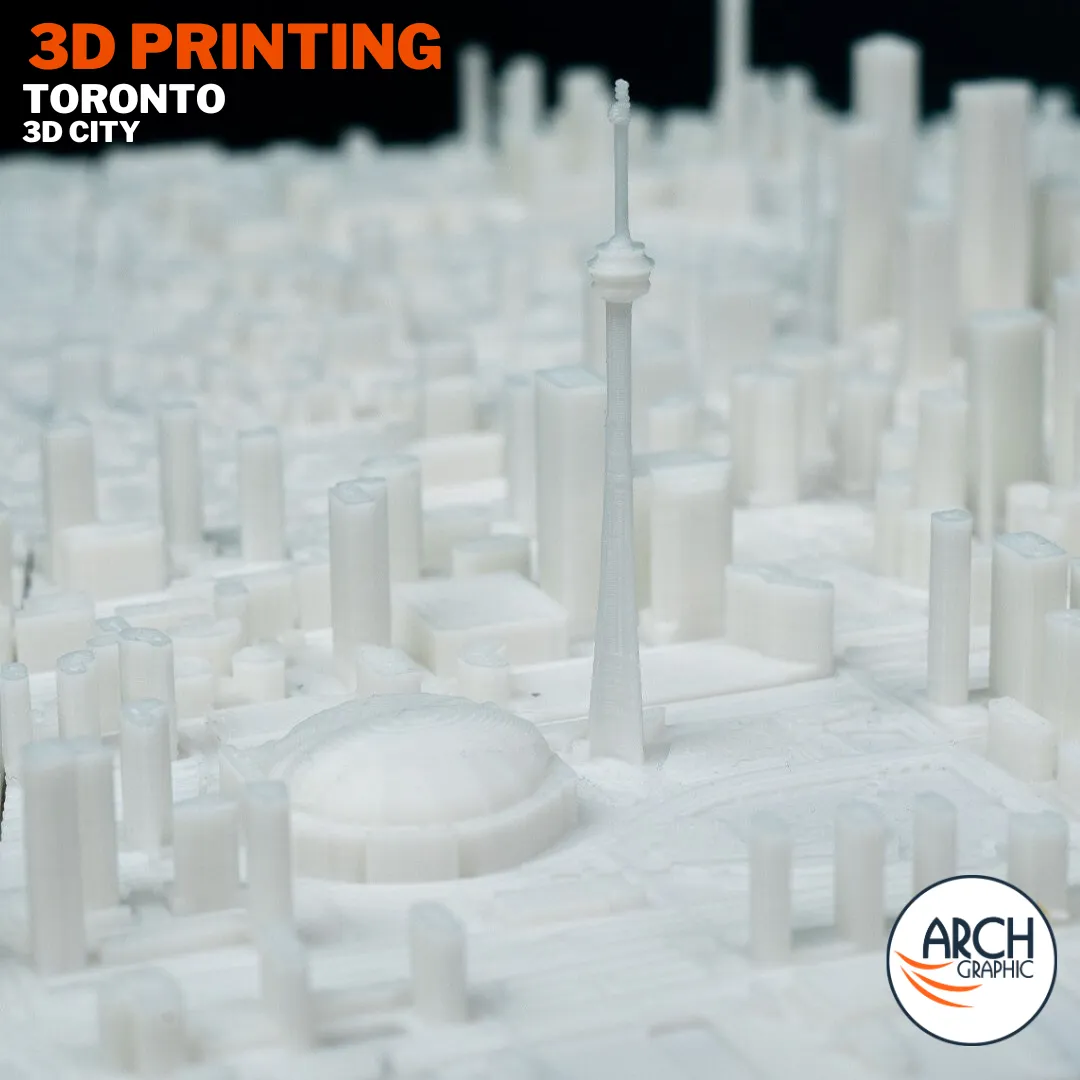 3D printed Toronto CN Tower and city skyline close-up - precision architectural model UAE