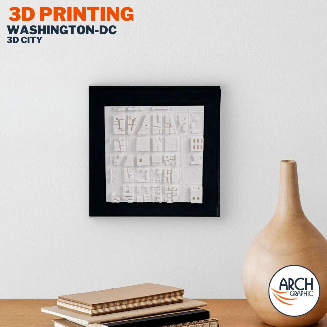 3D printed Washington DC city map framed product photo black background - custom city models UAE