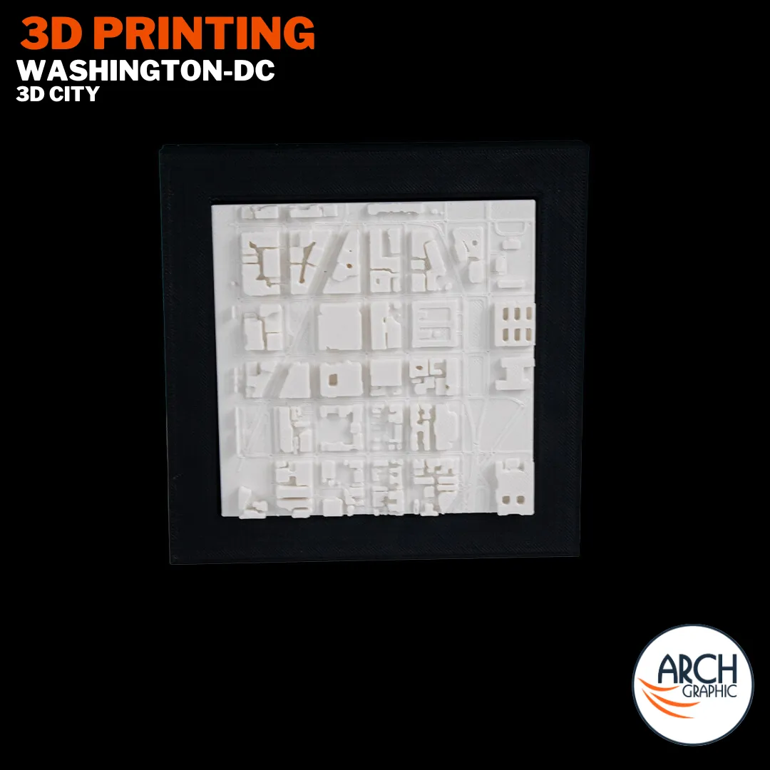 3D printed Washington DC city map framed product photo black background - custom city models UAE