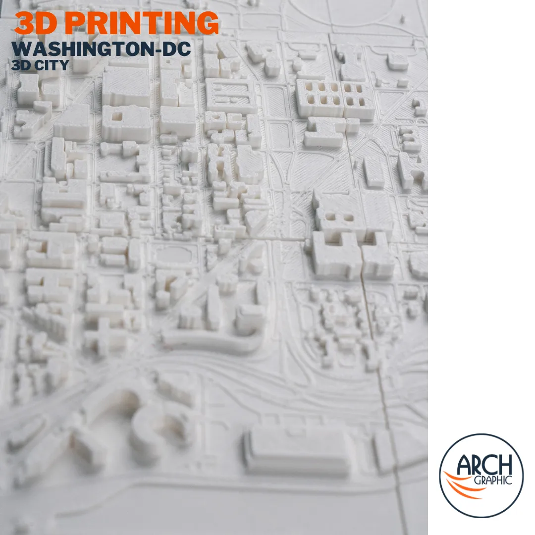 3D printed Washington DC city map close-up building detail - precision relief printing UAE