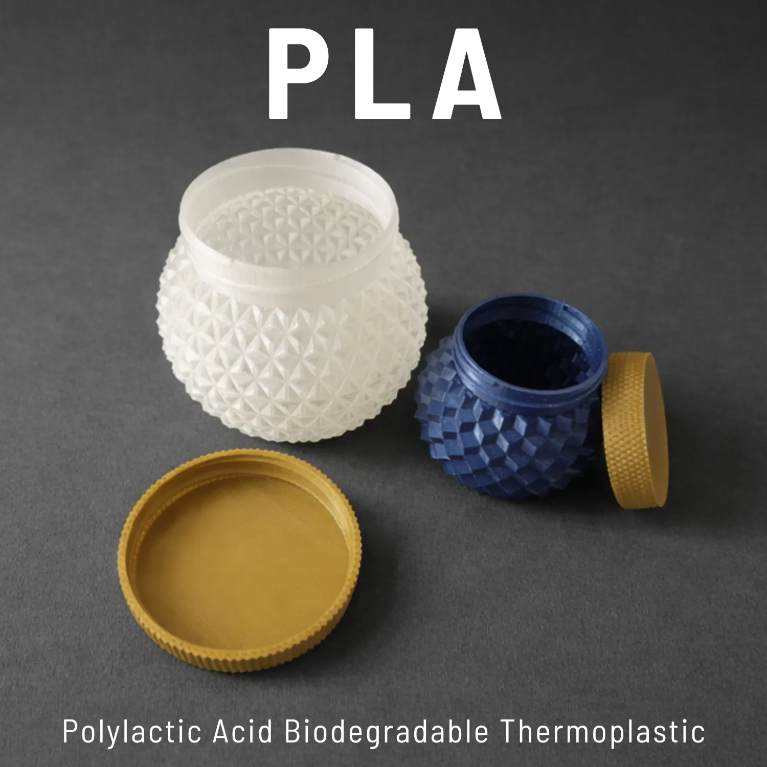PLA 3D printed diamond pattern decorative jars white blue gold - custom product design UAE